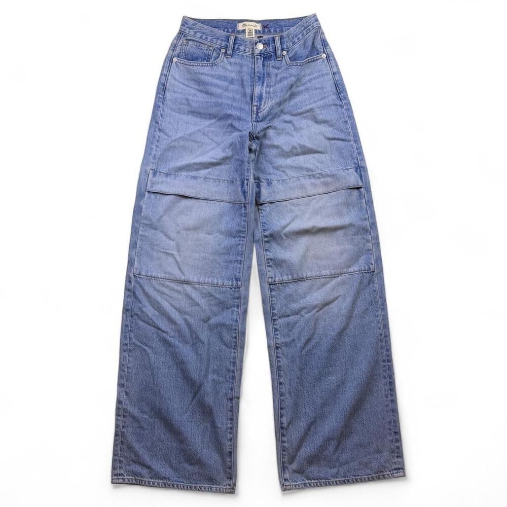 Madewell Blue Superwide Leg Jeans Size 25 Light Wash Denim Double Knee Baggy